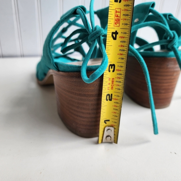 Charles David Leather Sandals Green Strappy Chunky Block Heel Shoe Sz 10 - Picture 6 of 9